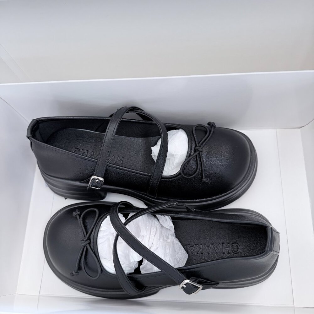 black platform CHAAKAN Kaming Mary Jane loafers, size 235cm (US Women 7) - Picture 3 of 5